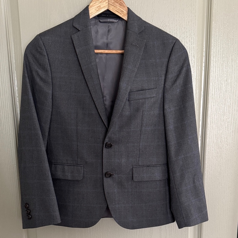 2 pc Ralph Lauren Boys Suit - gray blue window pane pattern Easter church